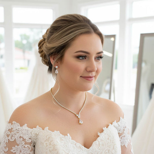 Bridal Necklace in Rose Gold and Cubic Zirconia-Diane