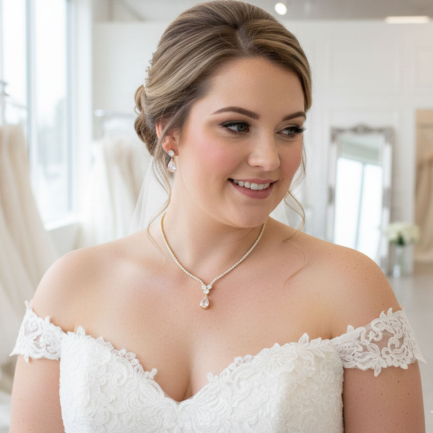 Bridal Necklace in Rose Gold and Cubic Zirconia-Diane