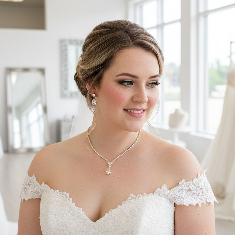 Bridal Necklace in Rose Gold and Cubic Zirconia-Diane