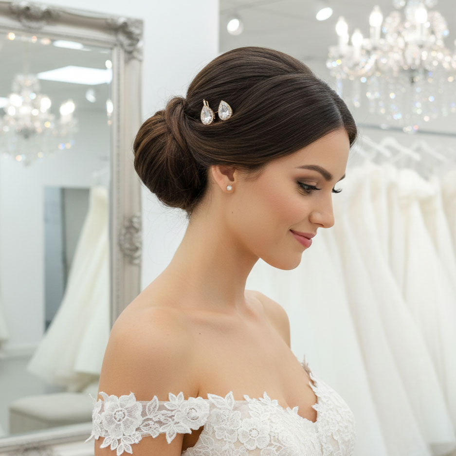 Classic Teardrop CZ Hair Pins | High-Shine Silver Bridal Bobby Pin Set for Simple and Elegant Look- Evelyn