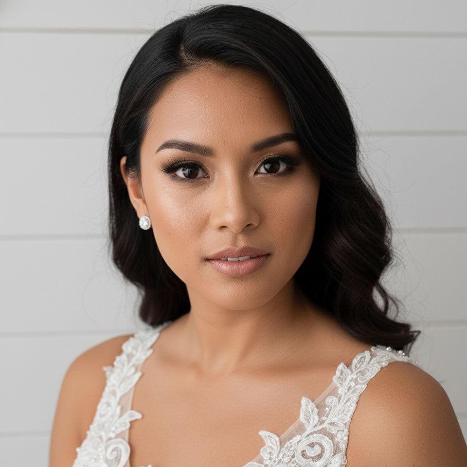 Brides & Bridesmaids Oval Stud Earrings and Necklace Set-Emily
