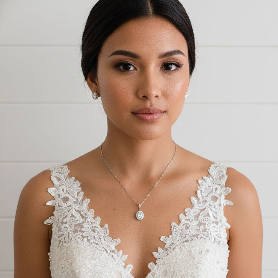 Oval CZ Studs for Brides and Bridesmaids-Emily