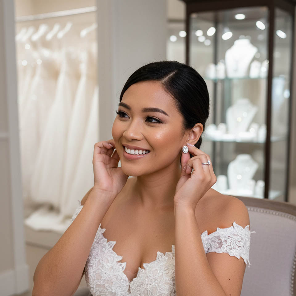 Oval CZ Studs for Brides and Bridesmaids-Emily