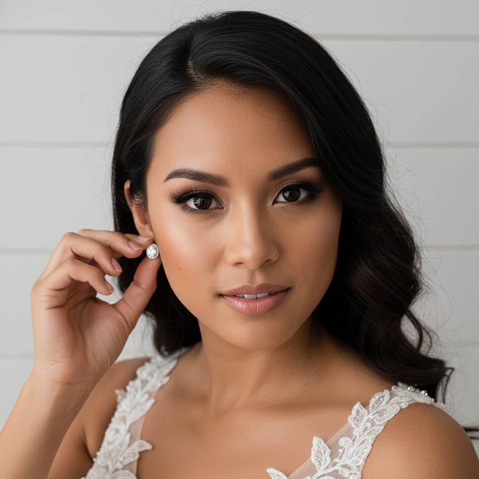 Brides & Bridesmaids Oval Stud Earrings and Necklace Set-Emily