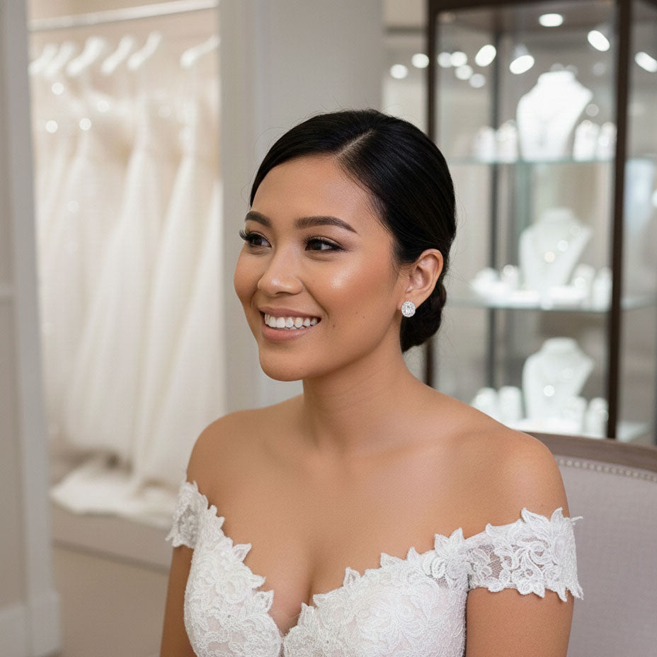 Brides & Bridesmaids Oval Stud Earrings and Necklace Set-Emily