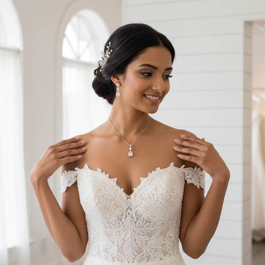 Dainty Teardrop Pearl & CZ Jewellery Set - Emma