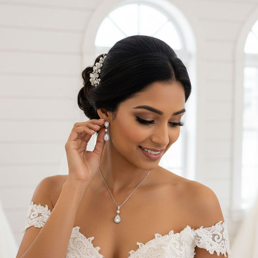 Rose Gold Bridal Teardrop Earrings with Pearl & Cubic Zirconia - Emma