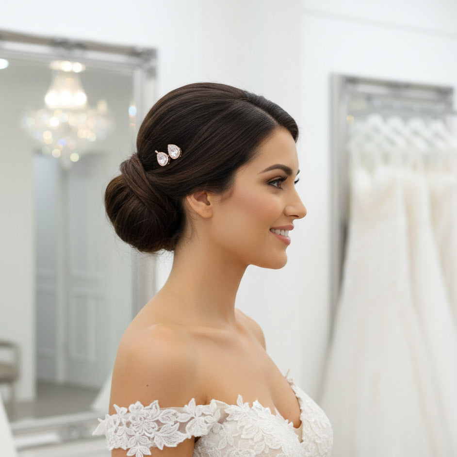 Classic Teardrop CZ Hair Pins | High-Shine Silver Bridal Bobby Pin Set for Simple and Elegant Look- Evelyn