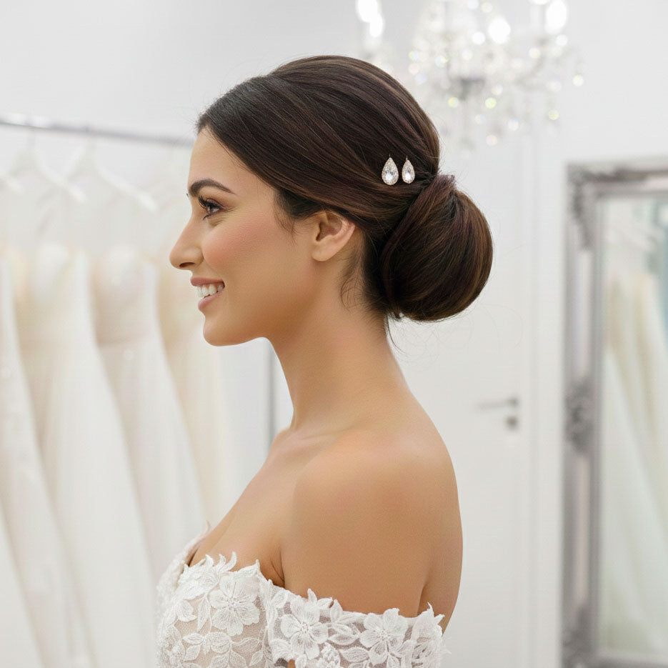 Rose Gold Teardrop CZ Hair Pins Set for Bridesmaids & Flower Girls- Evelyn