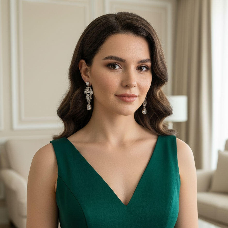 Vintage Style Chandelier Cubic Zirconia Earrings for Weddings and Formal Events- Fay