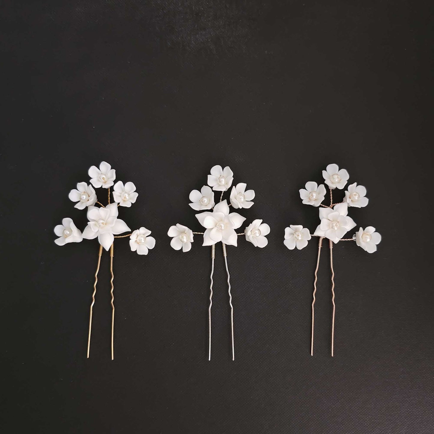 Rose Gold Hair Pin for Weddings with Flowers-Lana