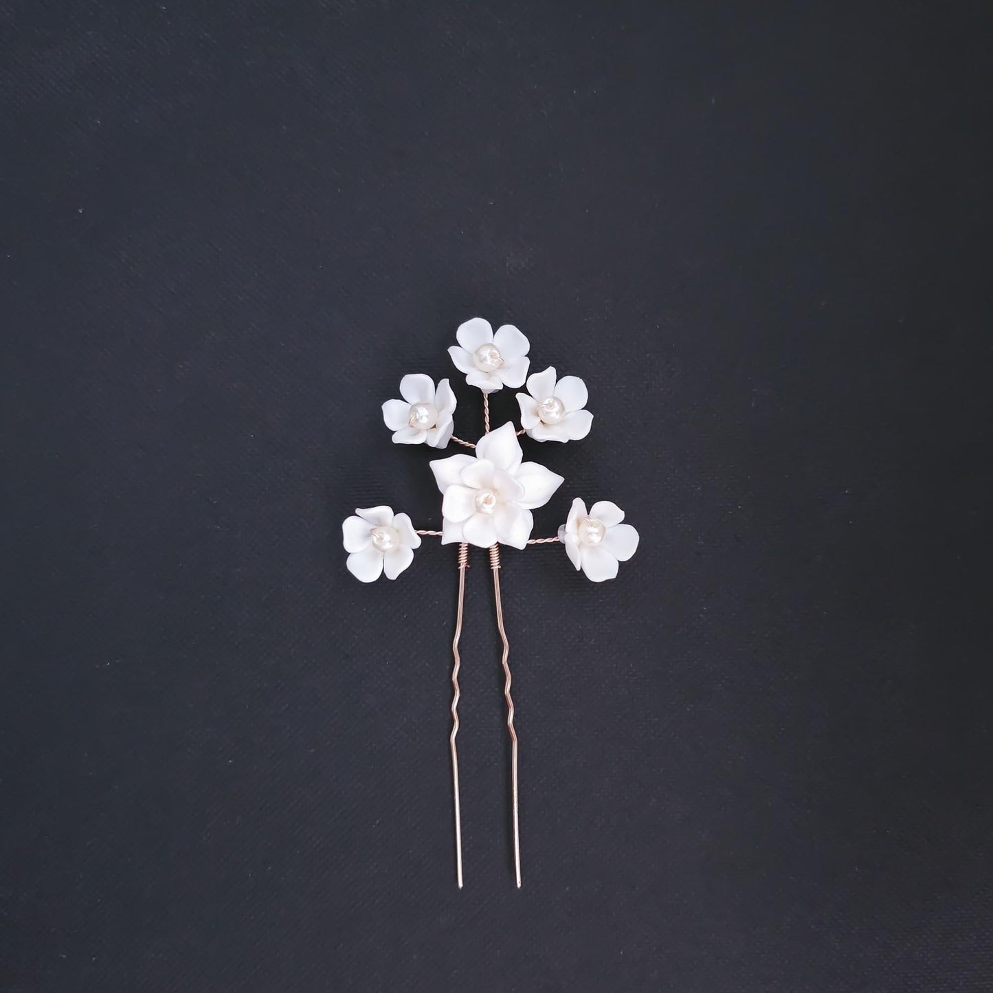 Rose Gold Hair Pin for Weddings with Flowers-Lana