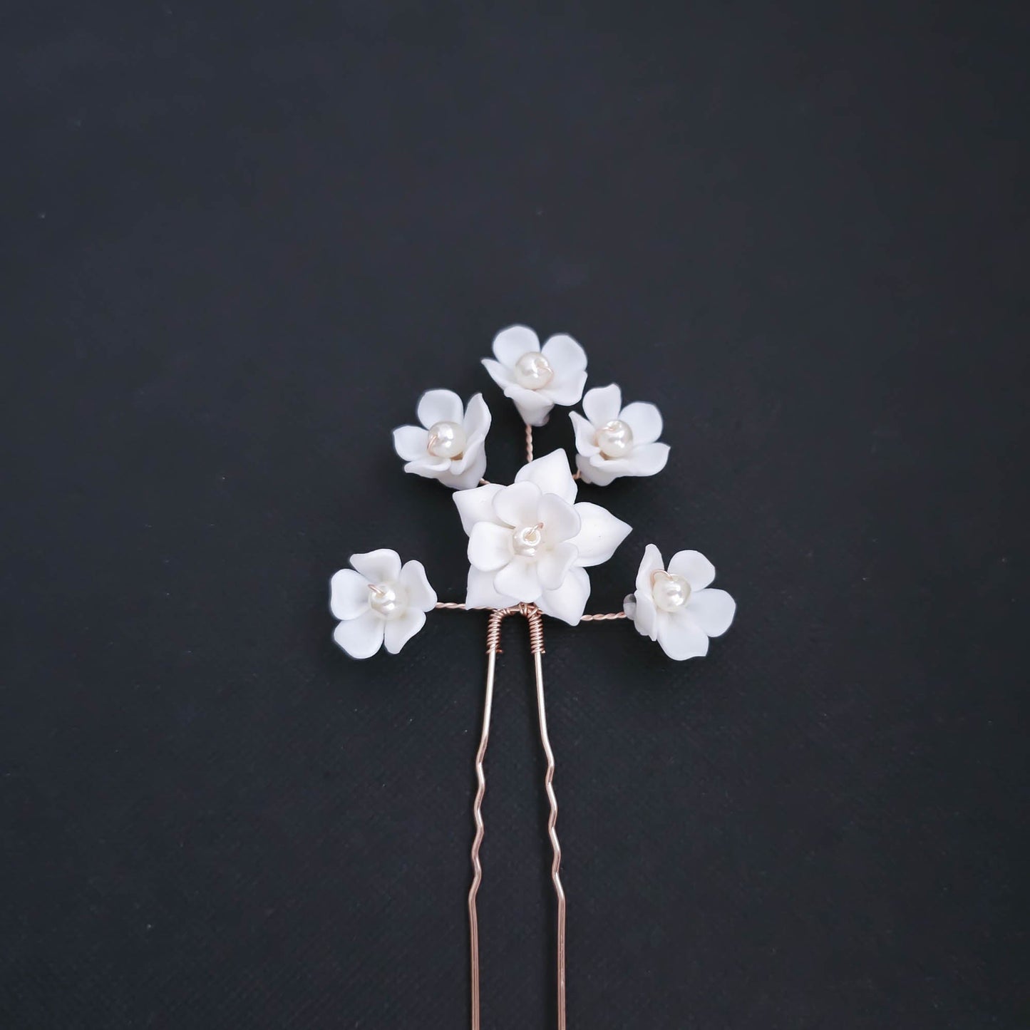 Rose Gold Hair Pin for Weddings with Flowers-Lana