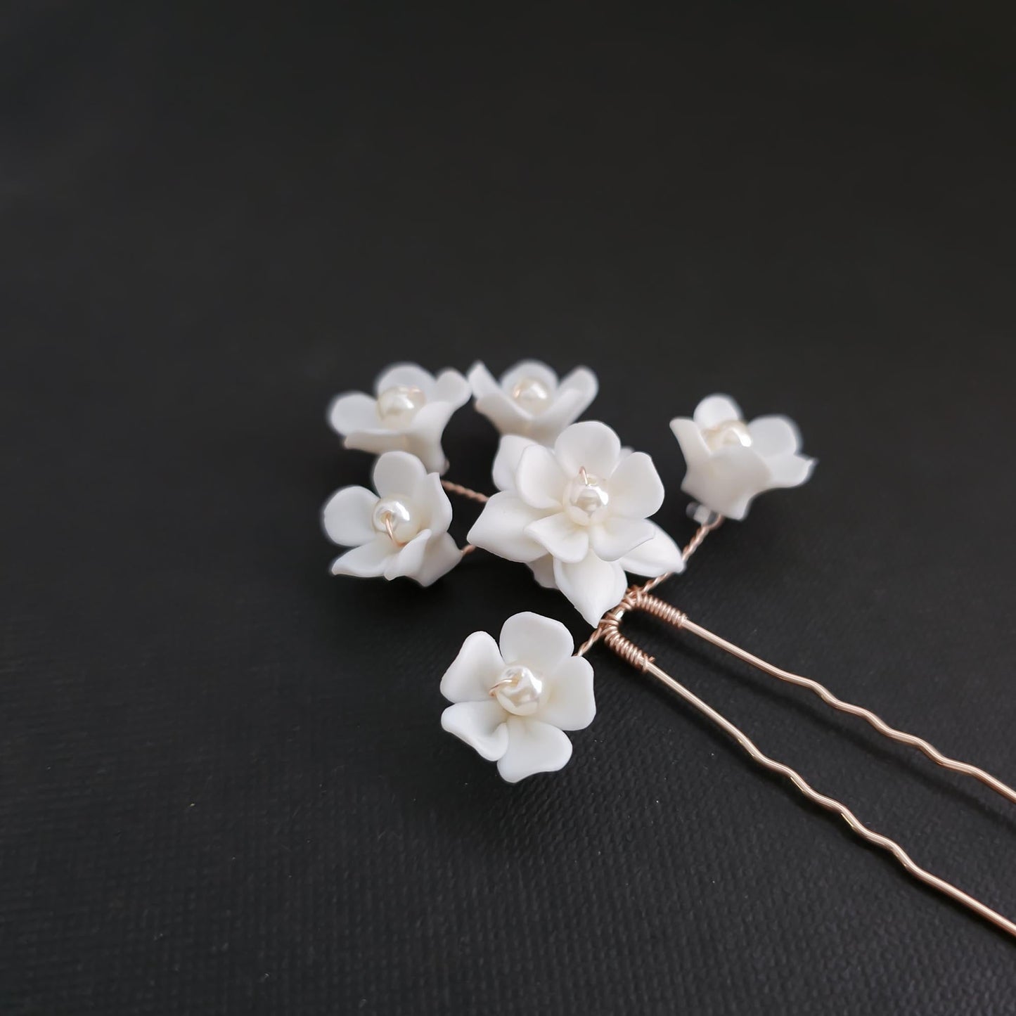 Rose Gold Hair Pin for Weddings with Flowers-Lana