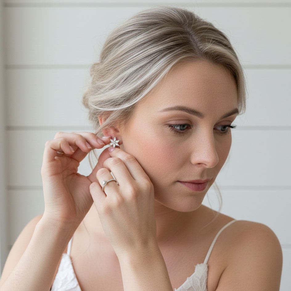 Small Rose Gold Flower Stud Earrings for Brides and Bridesmaids-Trisha