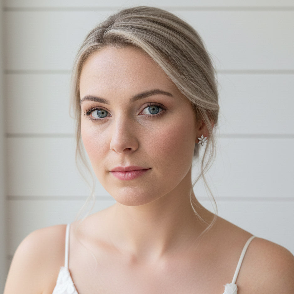 Small Rose Gold Flower Stud Earrings for Brides and Bridesmaids-Trisha