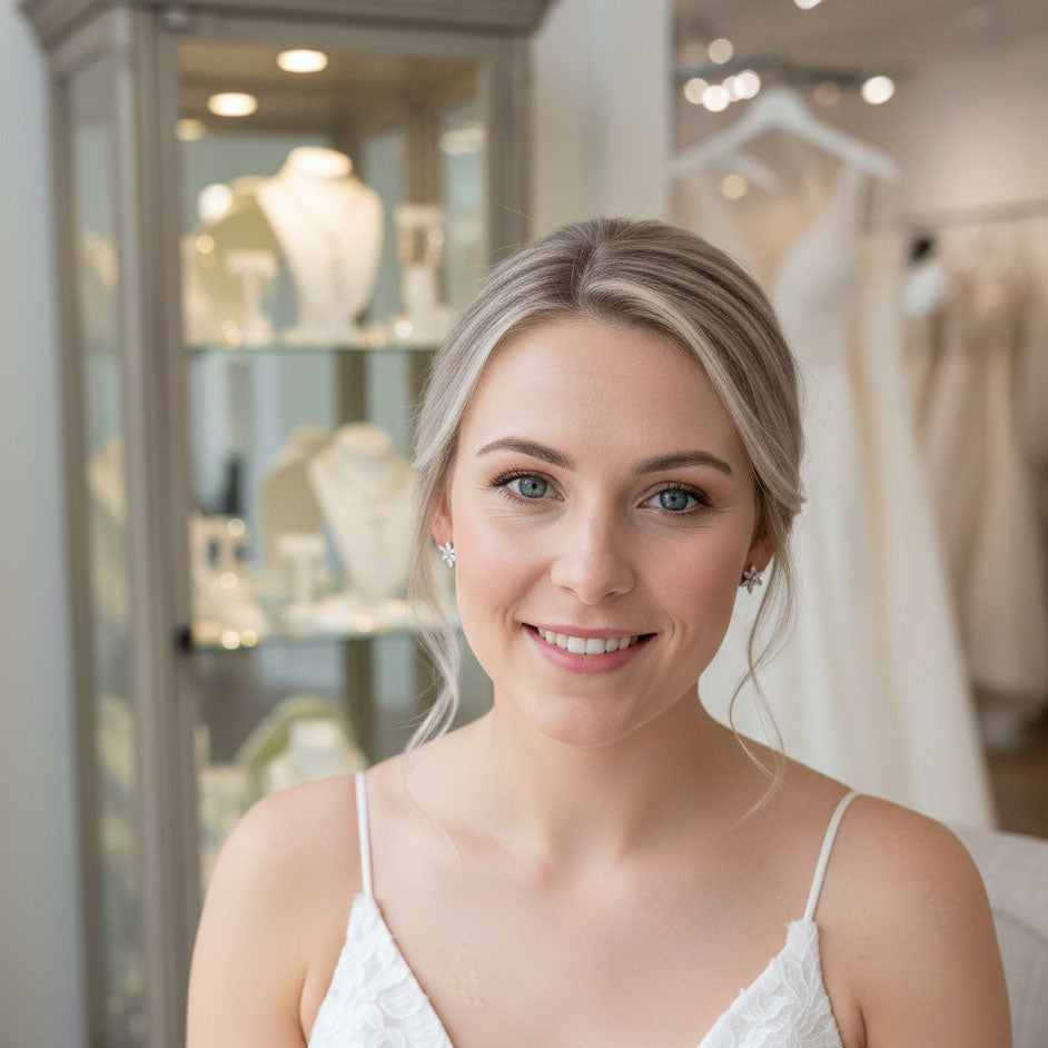Dainty Gold Flower Stud Earrings for Brides and Bridesmaids-Trisha