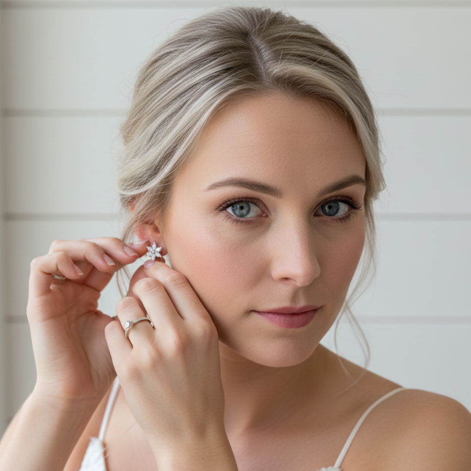 Dainty Gold Flower Stud Earrings for Brides and Bridesmaids-Trisha