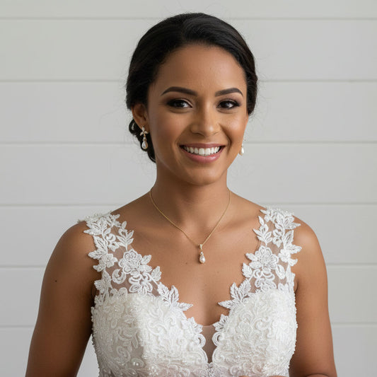 Floral Pearl Jewellery Set: Elegant Teardrop Necklace and Earrings for Weddings & Occasions- Flora