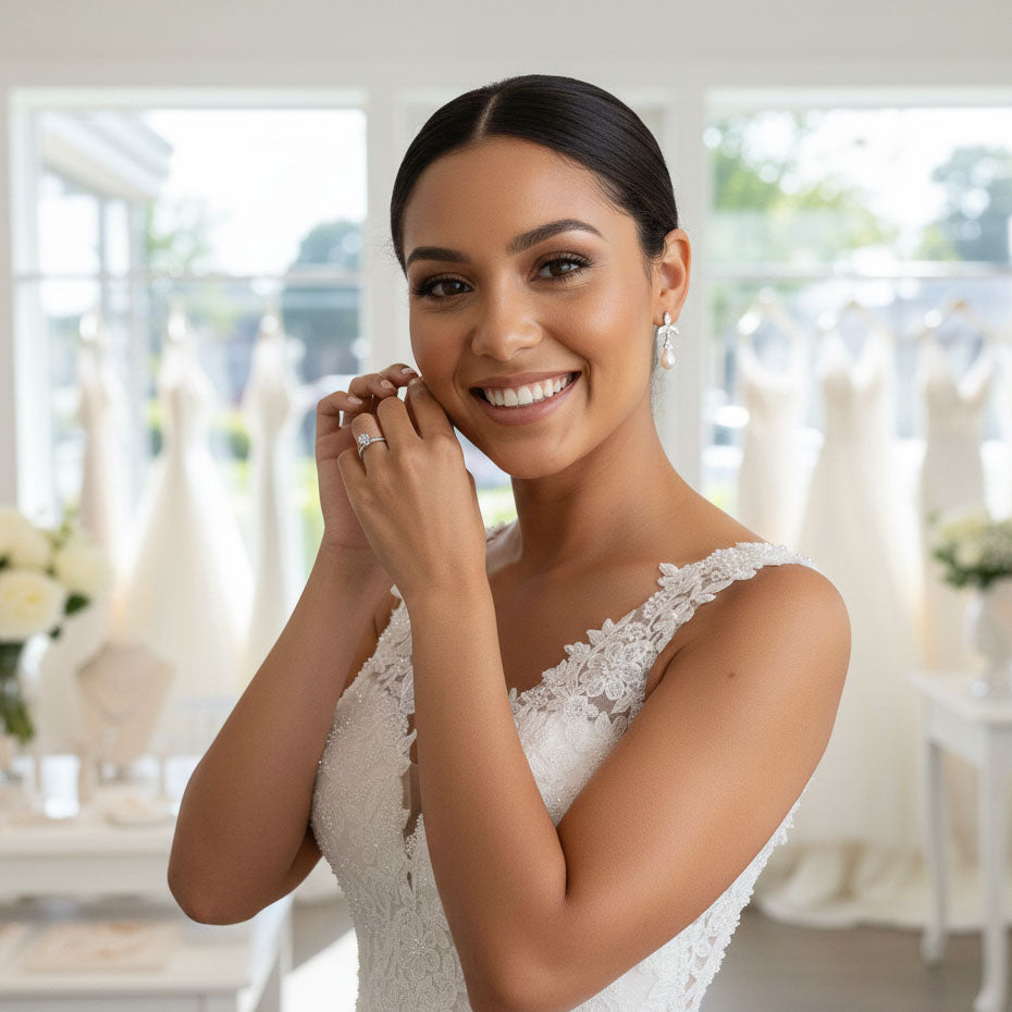 Floral Pearl Jewellery Set: Elegant Teardrop Necklace and Earrings for Weddings & Occasions- Flora