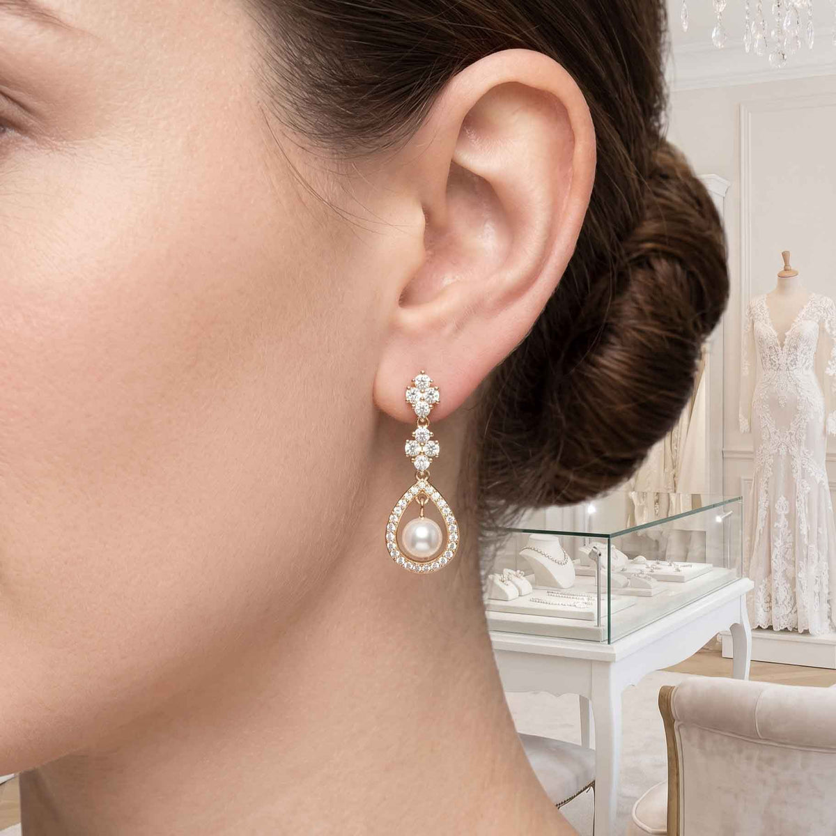 Rose Gold Teardrop Pearl Dangle Earrings- Lea