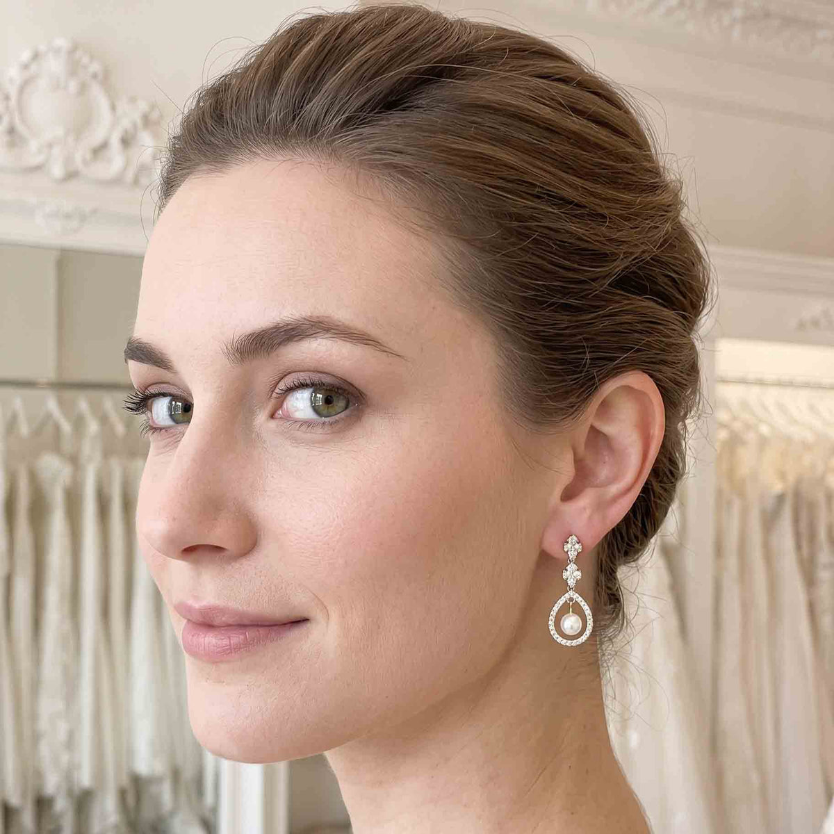 Rose Gold Teardrop Pearl Dangle Earrings- Lea