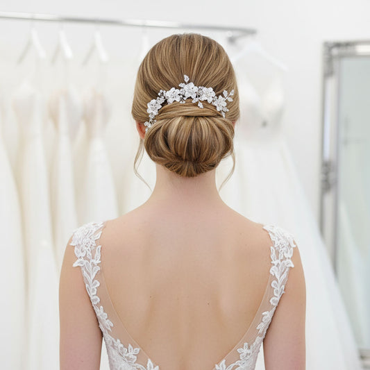 Silver flower Leaf Hair Comb for Weddings-Gardenia