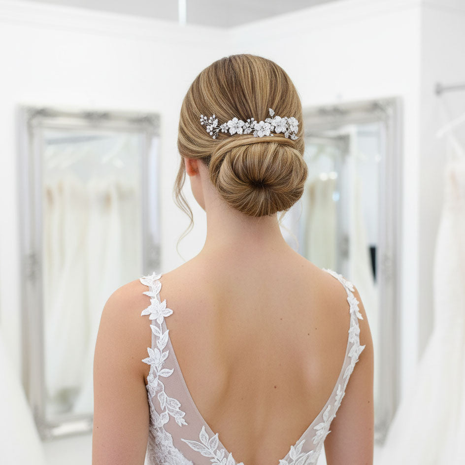 Rose Gold Hair Comb for Brides with Leaf and Flower-Gardenia
