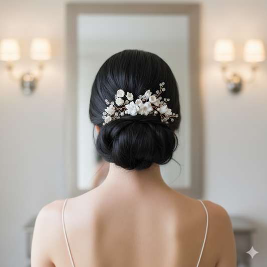Flower and Crystal Bridal Hair Comb in Silver-Tulip