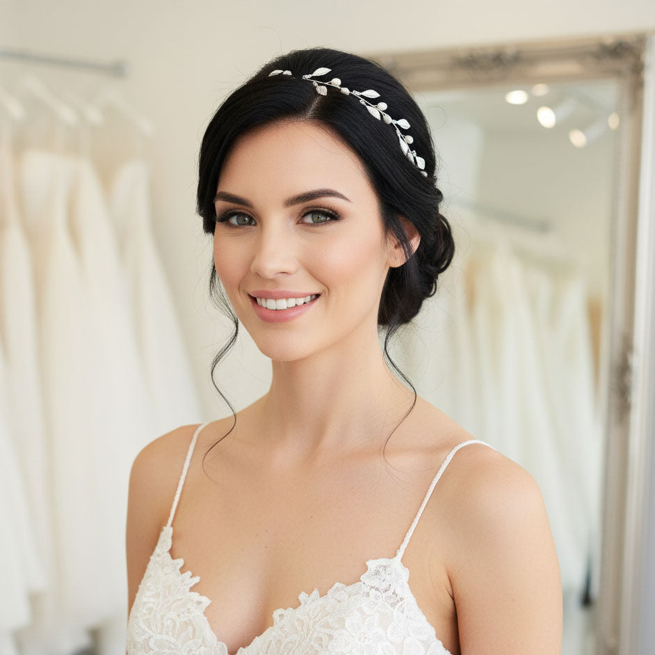 Rose gold Leaf Headband with Pearls-Sweet Peas