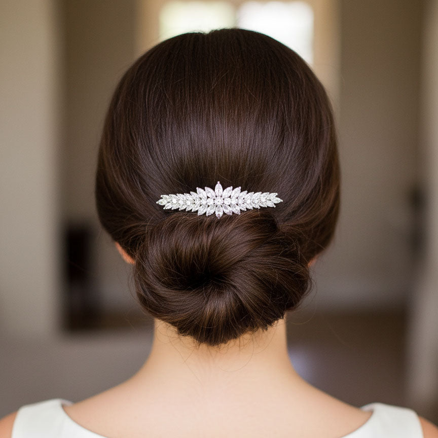 Yellow Gold Hair Comb for Wedding Veil | Sleek Marquise CZ Design– Giselle