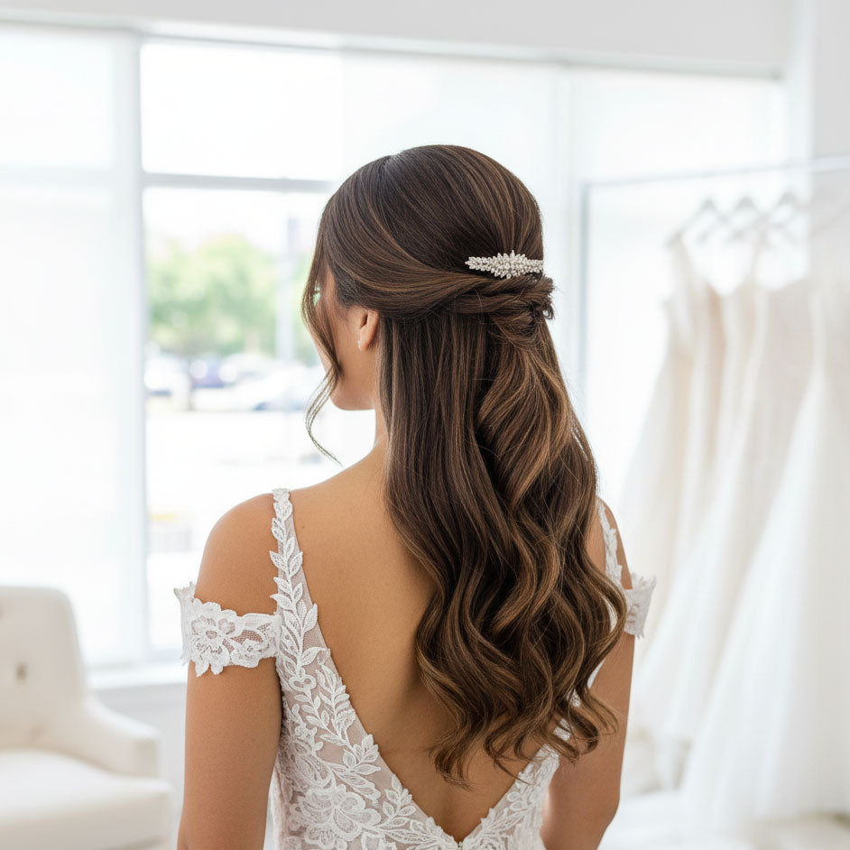 Yellow Gold Hair Comb for Wedding Veil | Sleek Marquise CZ Design– Giselle