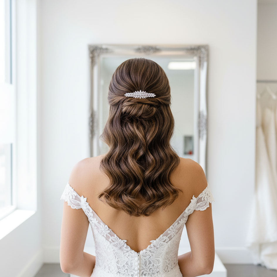 Silver Hair Comb for Wedding Veil | Sleek Marquise Slide ( Cubci Zirconia) – Giselle