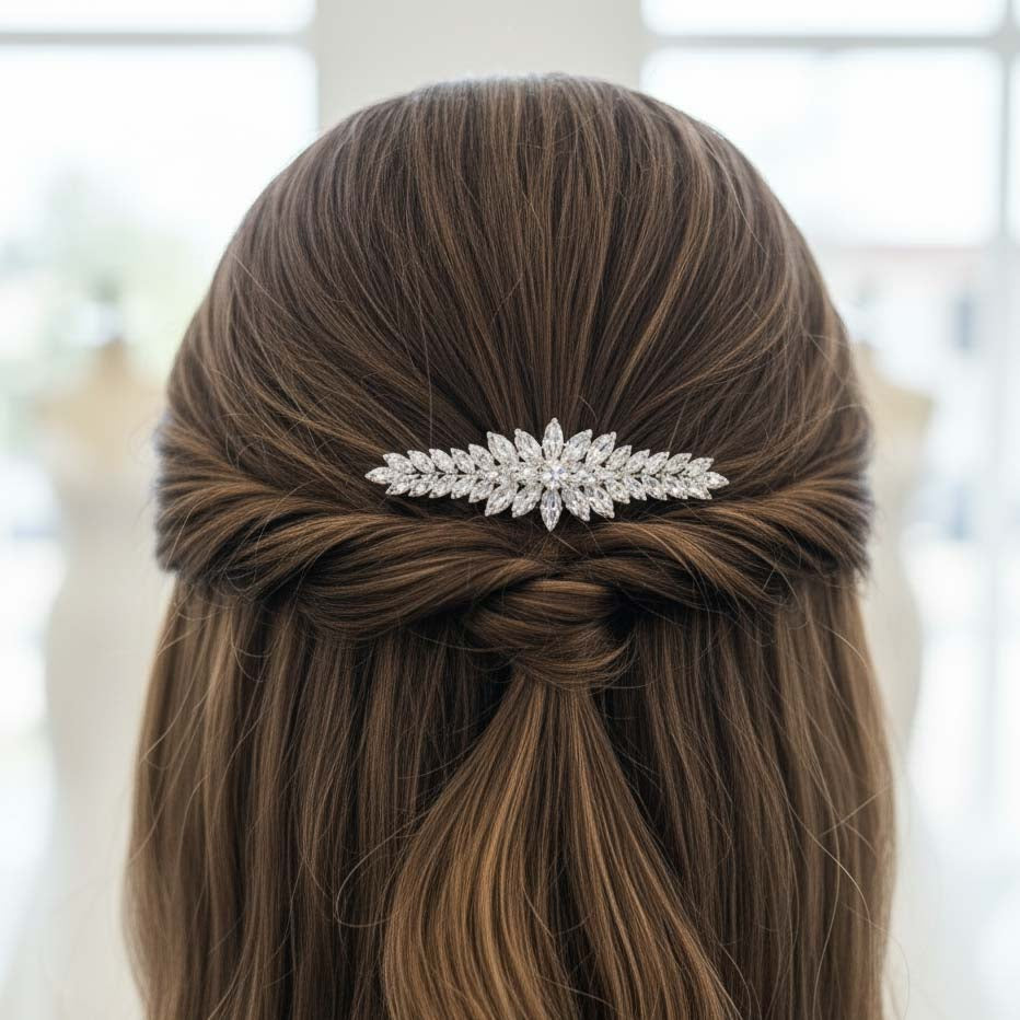 Rose Gold Marquise Wedding Comb | Sleek CZ Hair Slide for Coordinated Bridal Look - Giselle