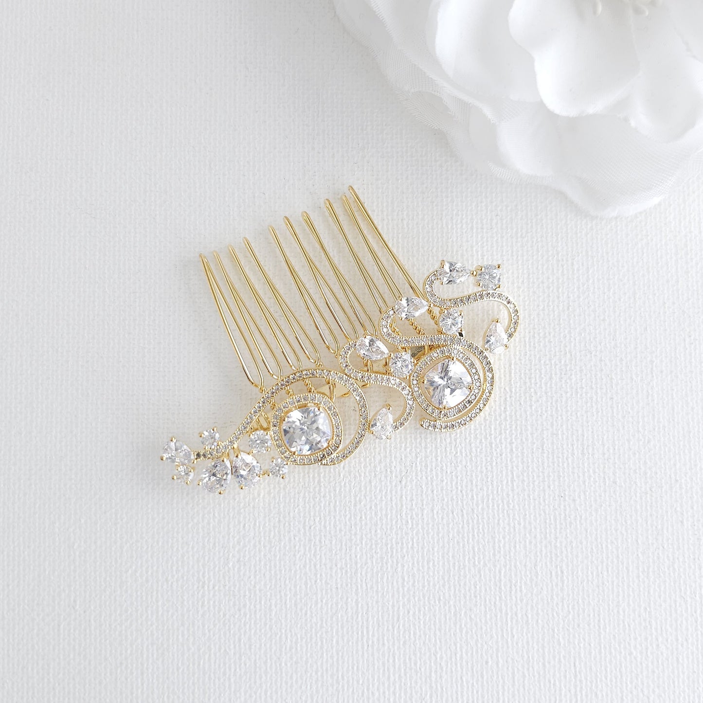 Small Rose Gold Veil Hair Comb | Sparkling Cubic Zirconia Wedding Hair Piece - Casey
