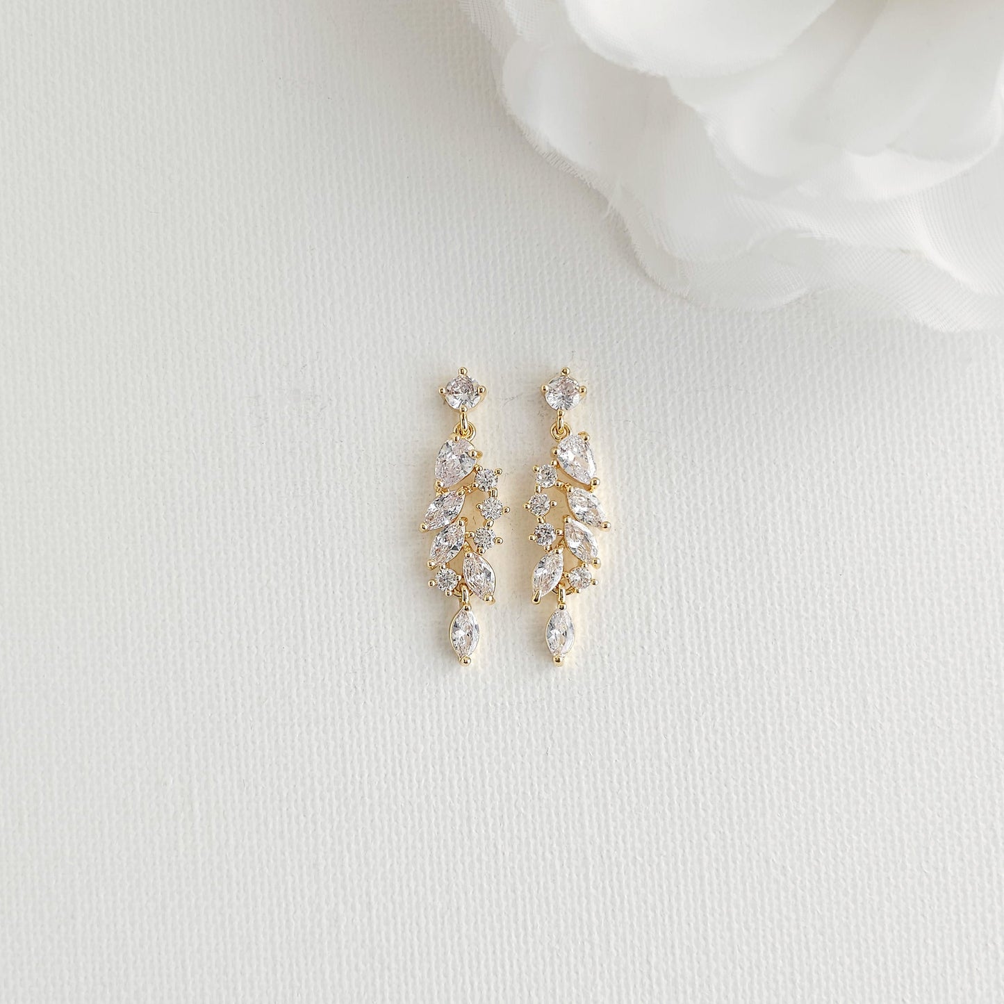 Delicate Rose Gold Leaf Drop Earrings for Blush & Ivory Gowns - Tia