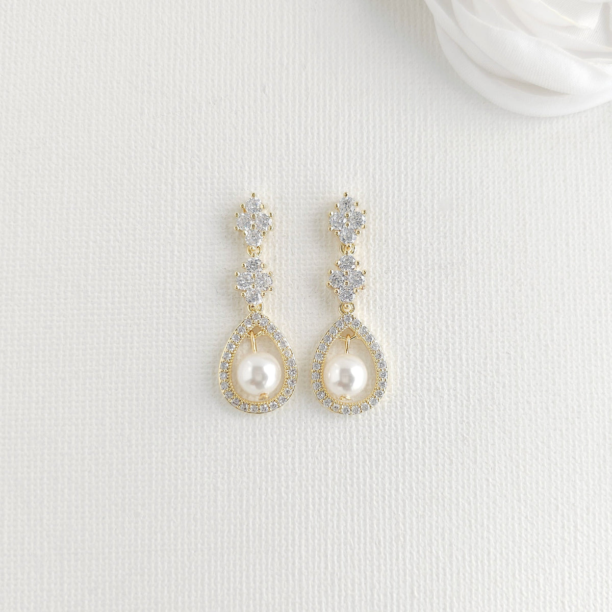 Rose Gold Teardrop Pearl Dangle Earrings- Lea