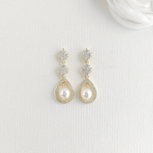 Vintage Teardrop Pearl Bridal Earrings in Gold - Lea