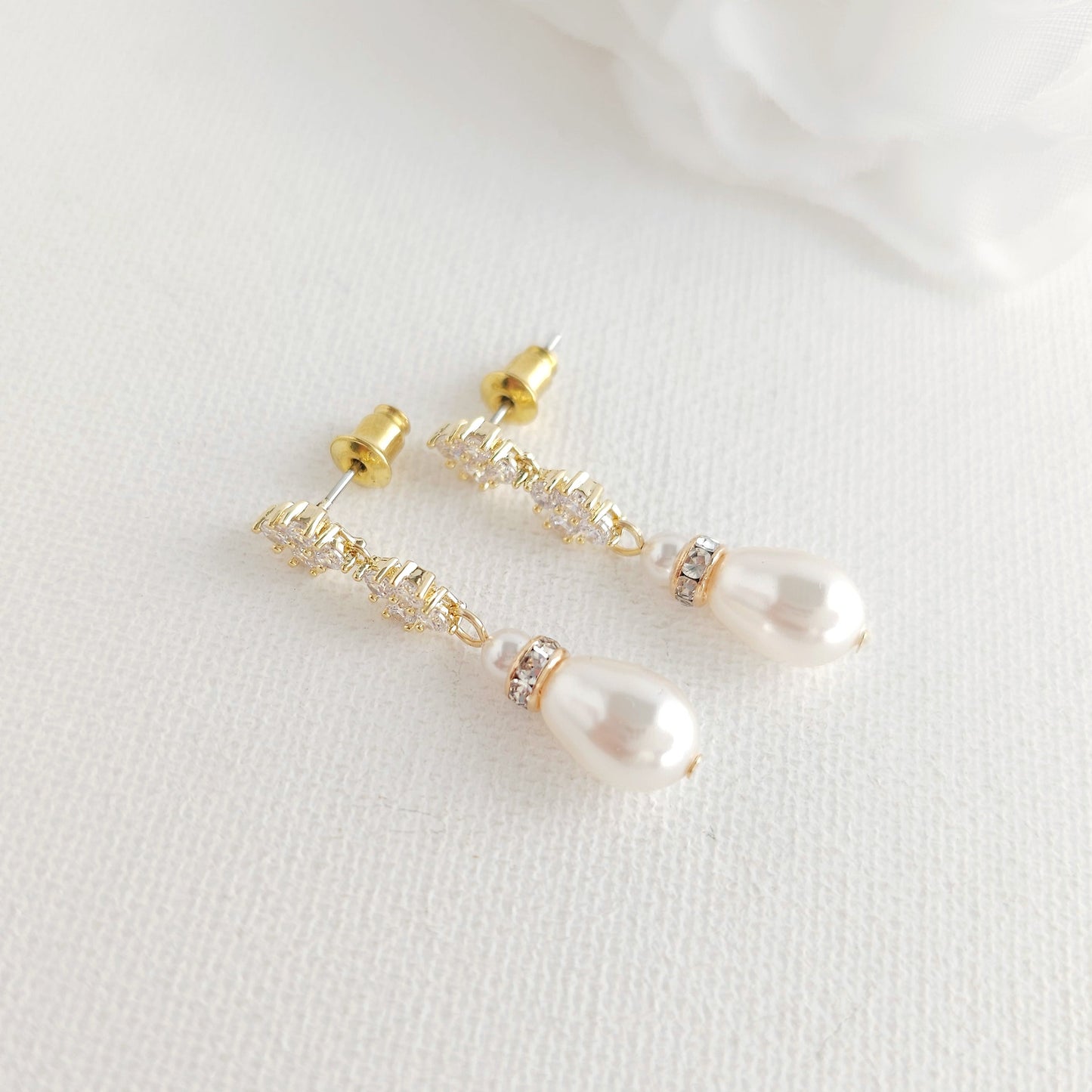Silver Clover Crystal & Pearl Drop Earrings - Olive