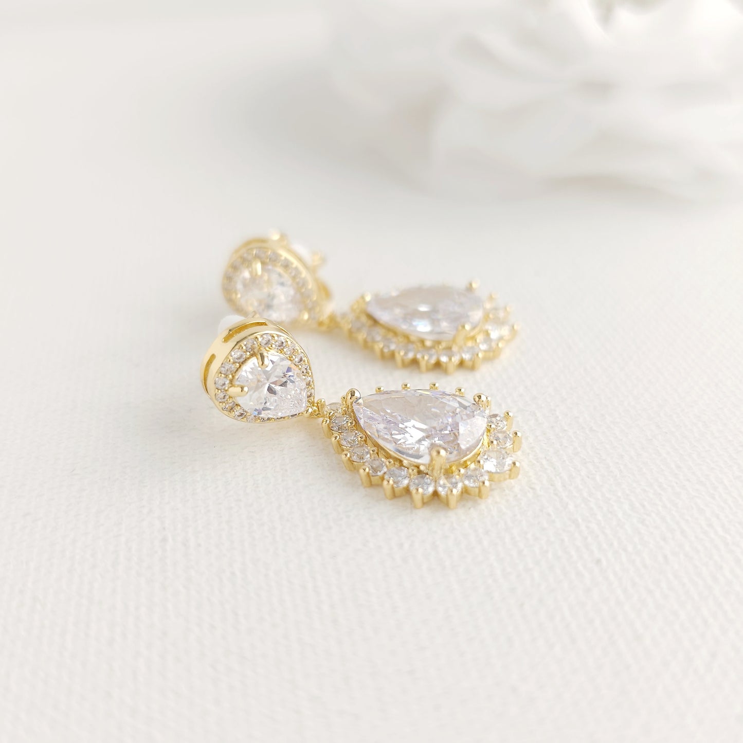 Clear CZ Teardrop Jewellery Set with Clip On Earrings - Raya