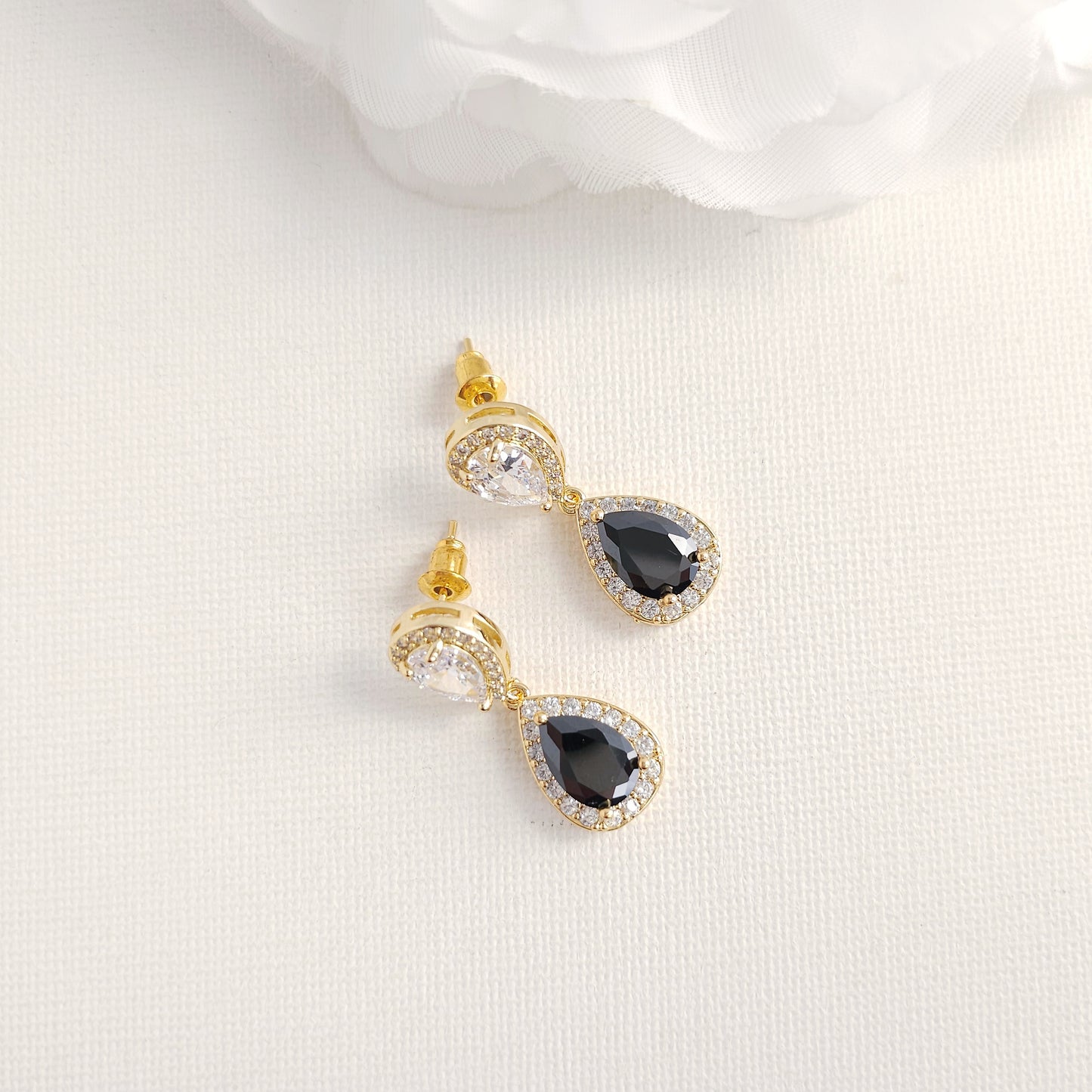 Rose Gold Black Cubic Zirconia Drop Earrings: Contrast or Matching Impact-Zoe