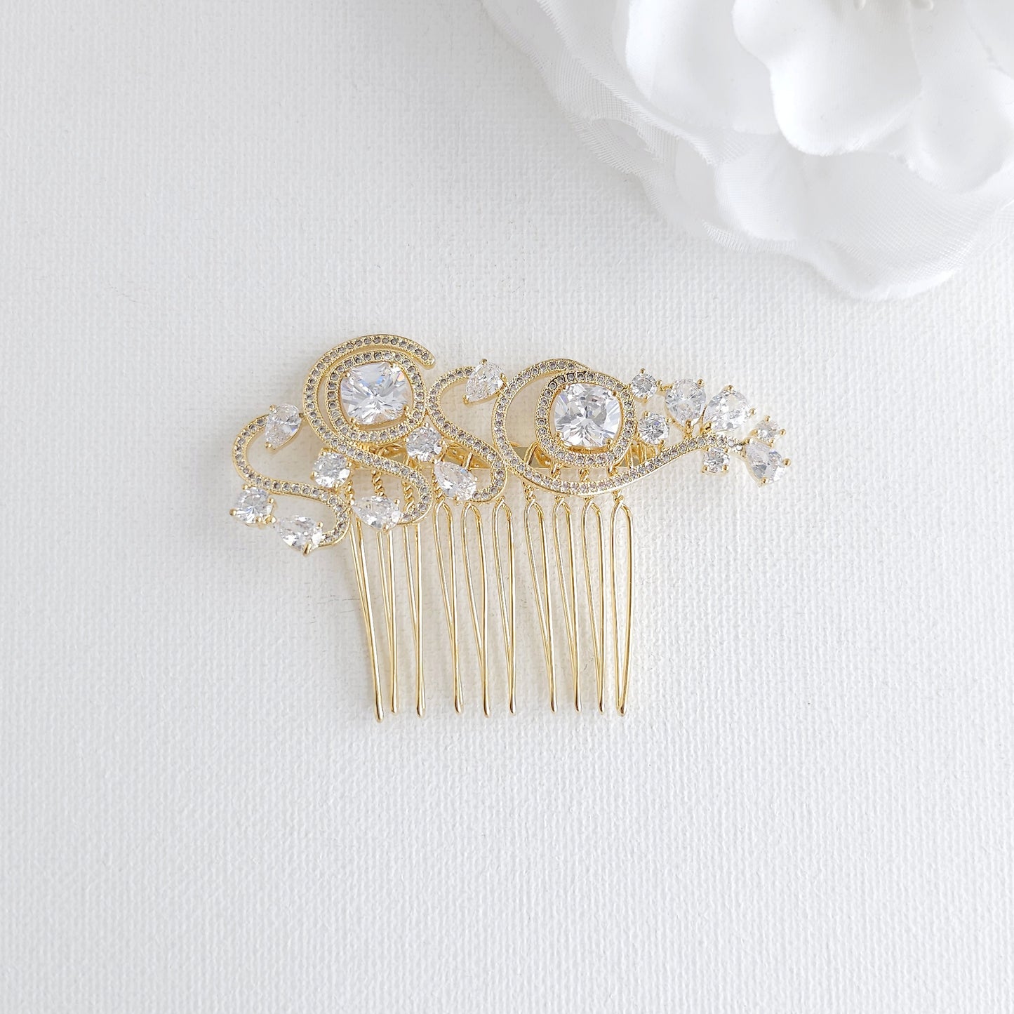 Small Rose Gold Veil Hair Comb | Sparkling Cubic Zirconia Wedding Hair Piece - Casey