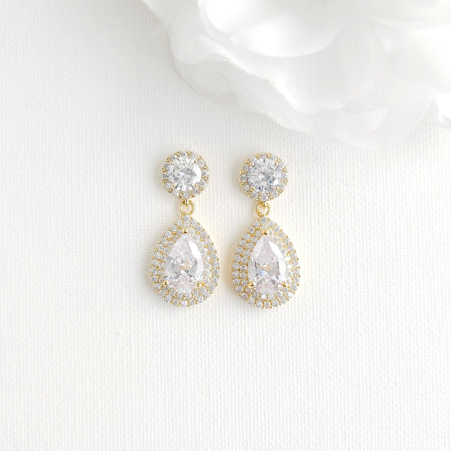 Silver Bridal Jewellery Set | Cubic Zirconia Teardrop Earrings & Halo Bracelet - Grace
