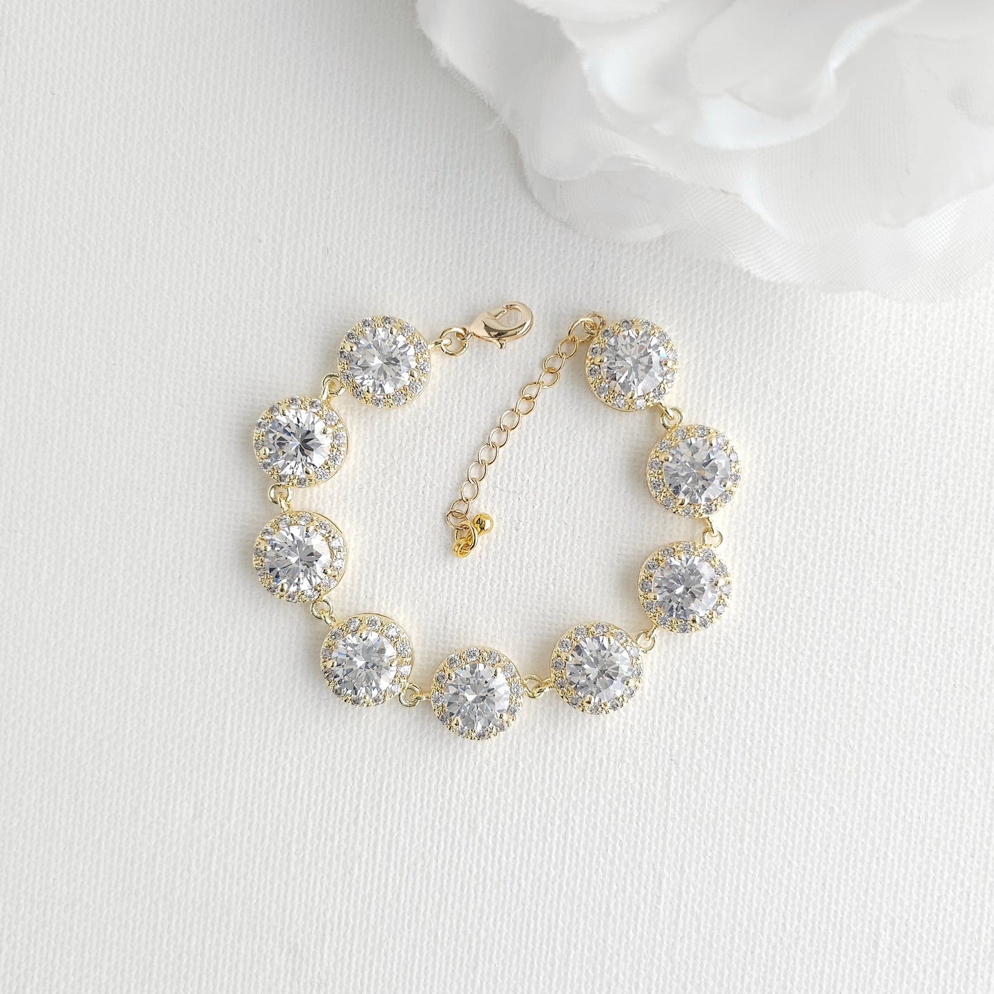 Silver Bridal Jewellery Set | Cubic Zirconia Teardrop Earrings & Halo Bracelet - Grace