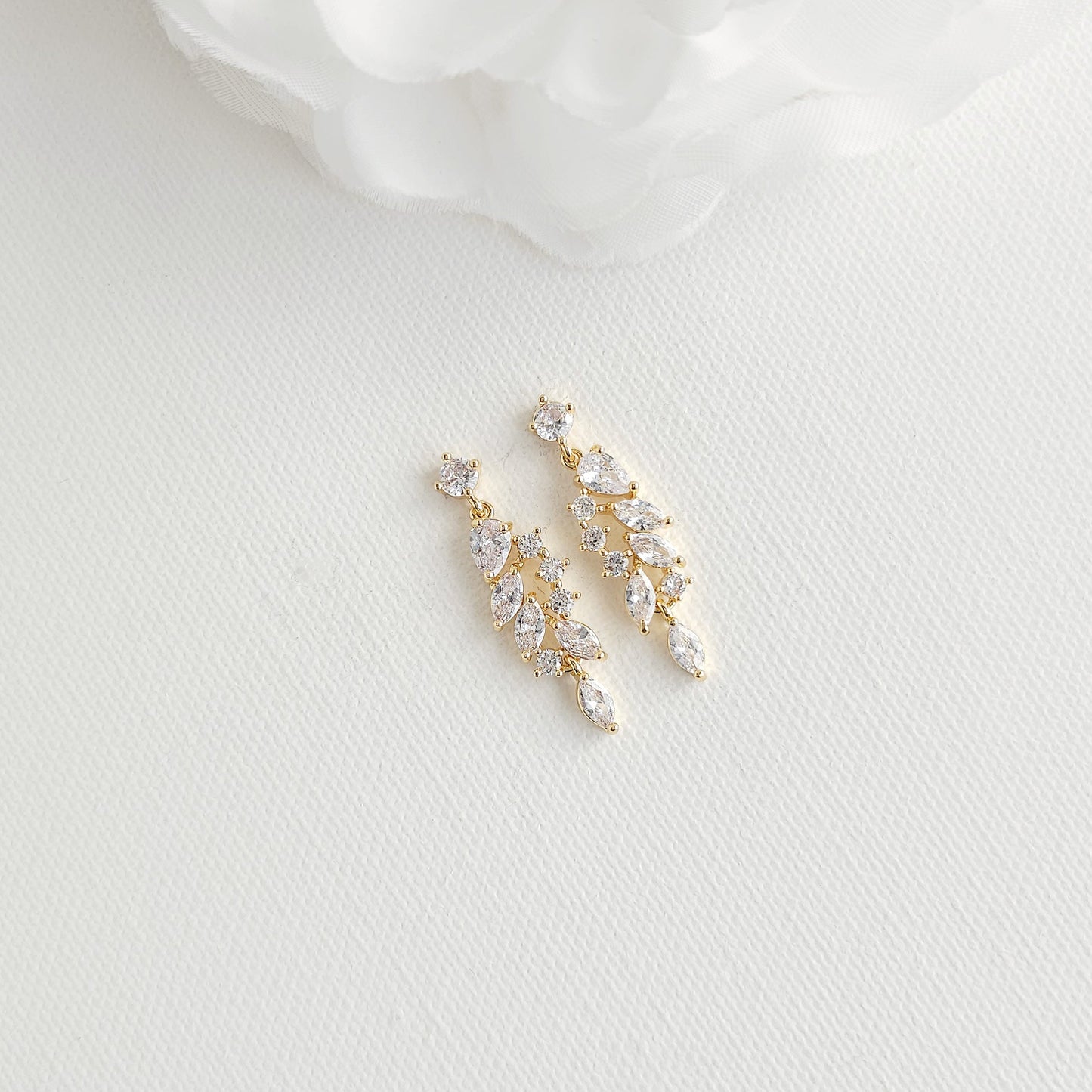 Gold Leaf Drop Earrings for Weddings & Formal Events - Tia