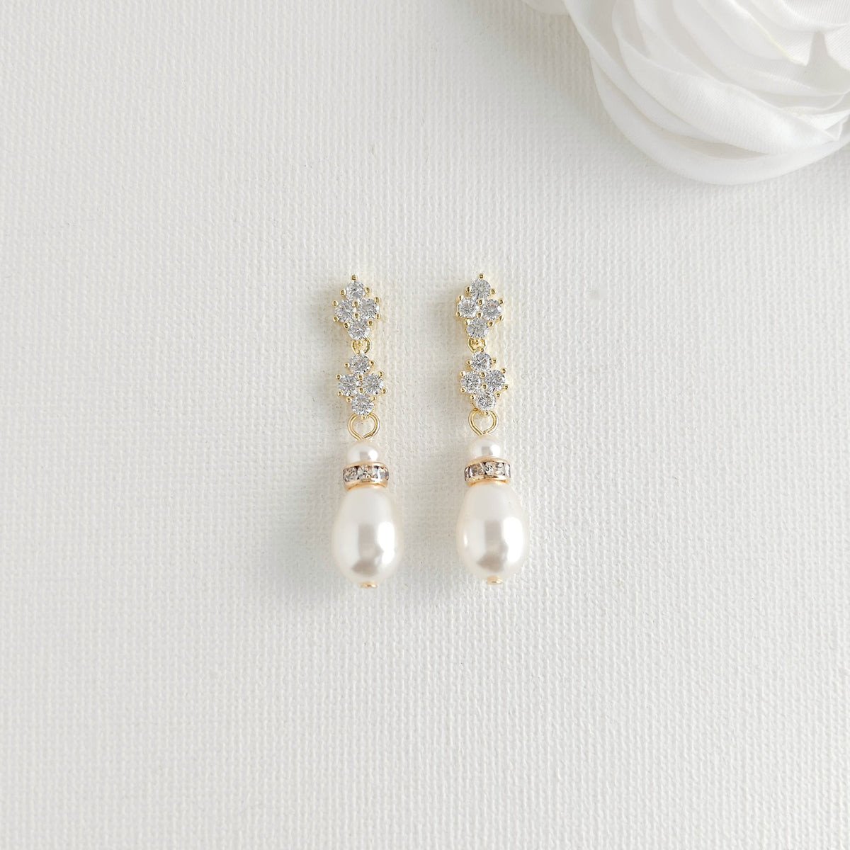 Yellow Gold Vintage Teardrop Pearl Bridal Earrings - Olive