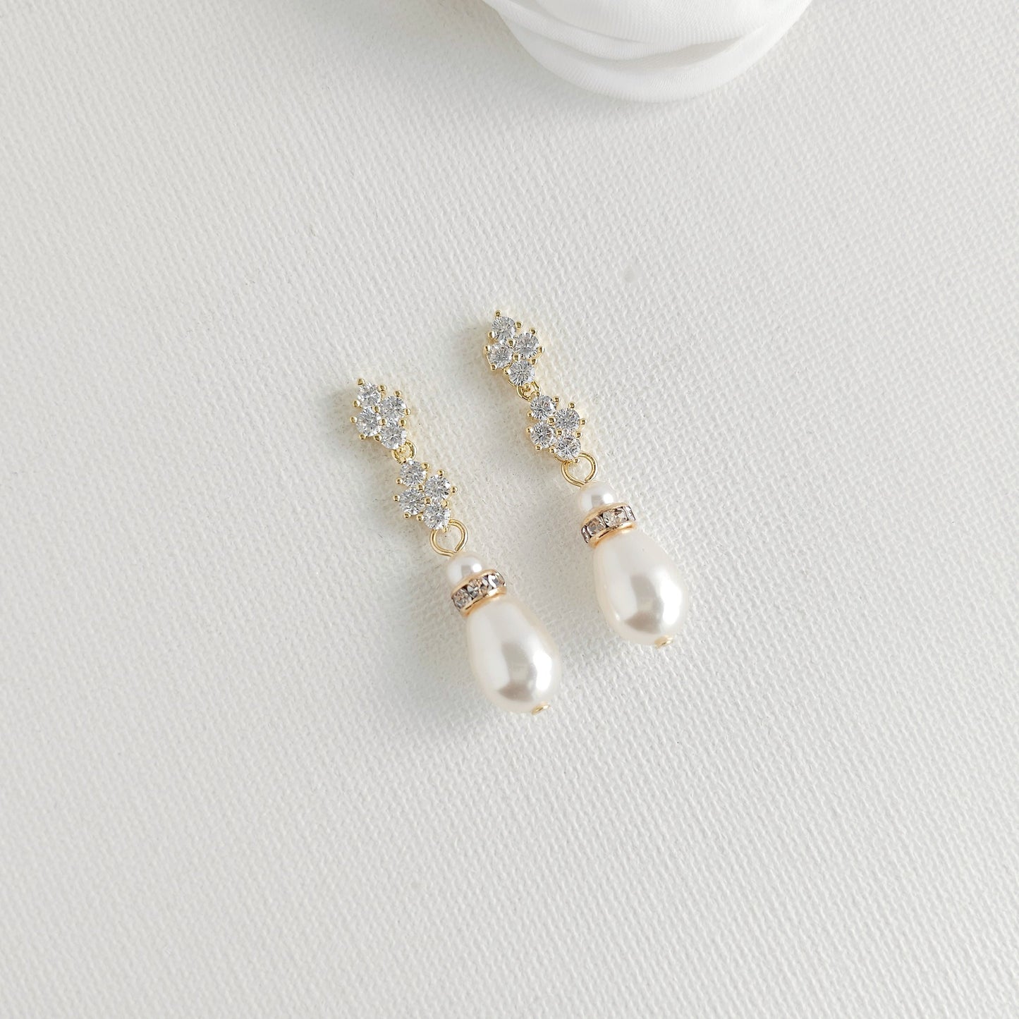 Yellow Gold Vintage Teardrop Pearl Bridal Earrings - Olive