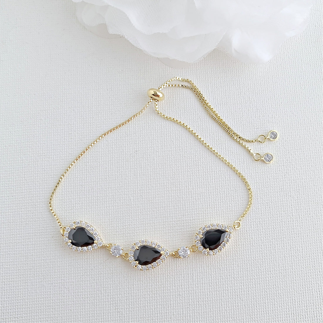 Rose Gold and Black Drop Jewellery Set | Necklace, Earrings & Bracelet for Weddings and Evening Wear - Zoe