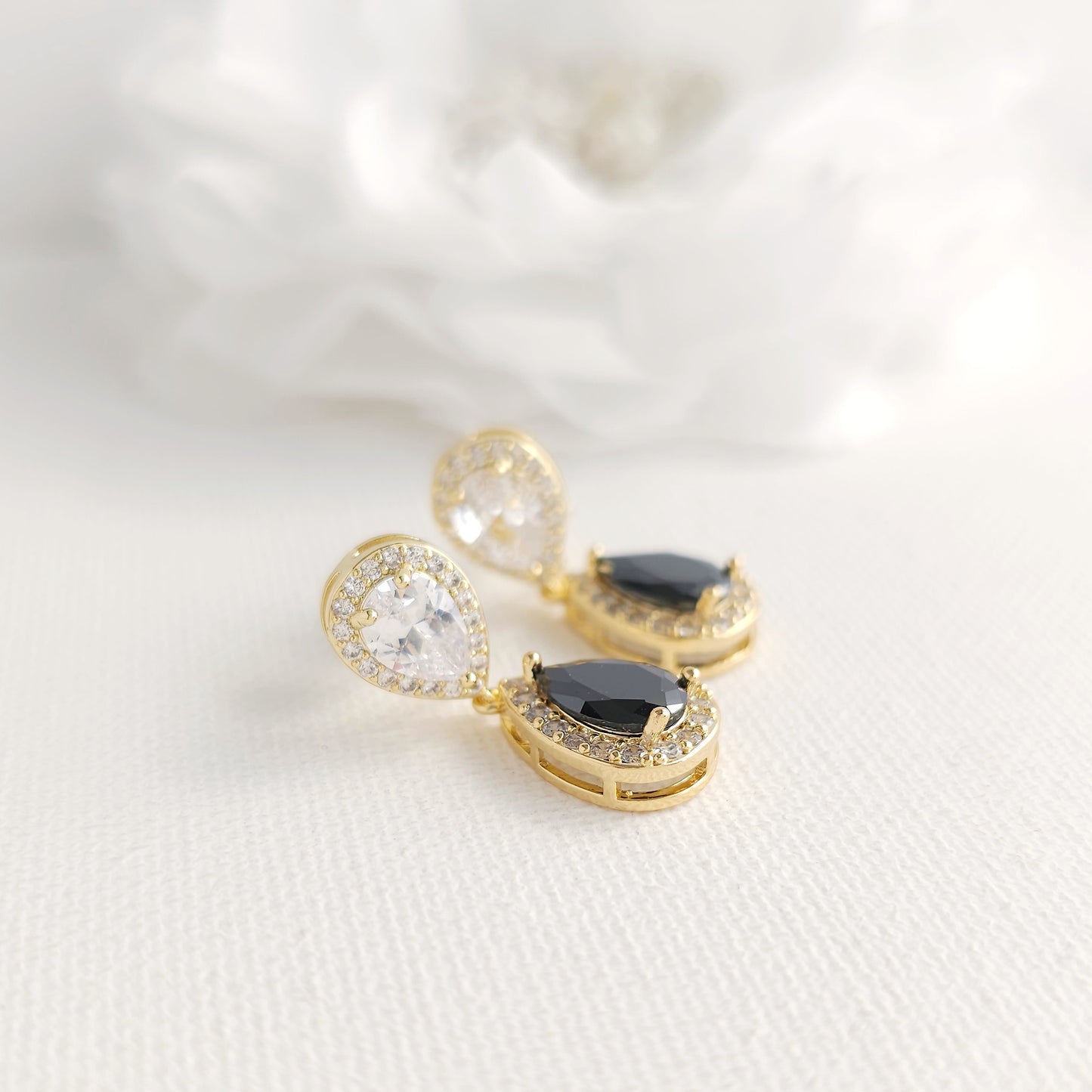 Black CZ & Silver Clip On Drop Earrings for Women: The Formal & Wedding Elegance-Zoe