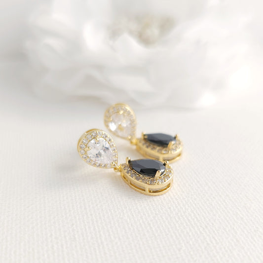 Black & Gold Teardrop Clip On Earrings for Unpierced Ears-Zoe